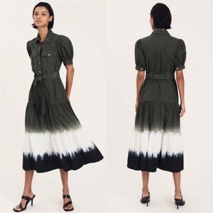 Derek Lam 10 Crosby Buffy Utility Midi Maxi Dress In Loden Tie Dye Ombré Size 12